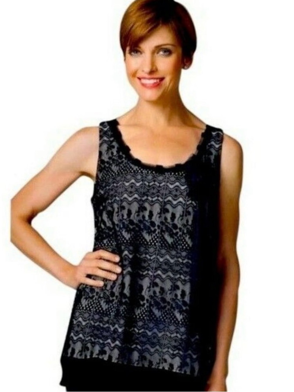 CAbi Emily Lace Overlay Scoop Neck Sleeveless Blouse - Picture 3 of 12